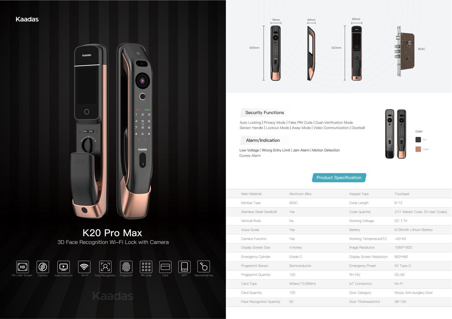 Kaadas K20 Pro Max Face ID Push Pull Lock