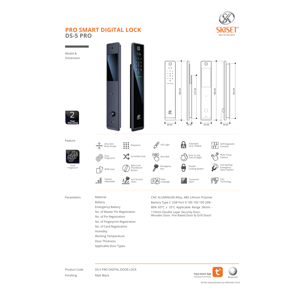 SKISET DS-5 PRO Ultra-Slim Smart Lock