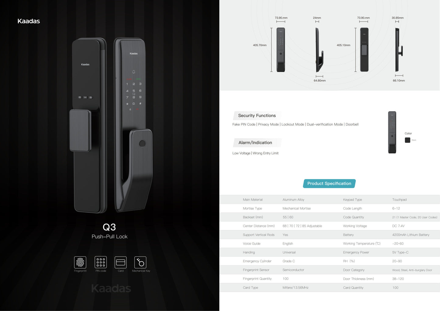 Kaadas Q3 Smart Push Pull Lock