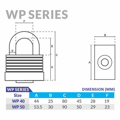 Solex LM40WP & LM50WP Weather-Resistant Padlock